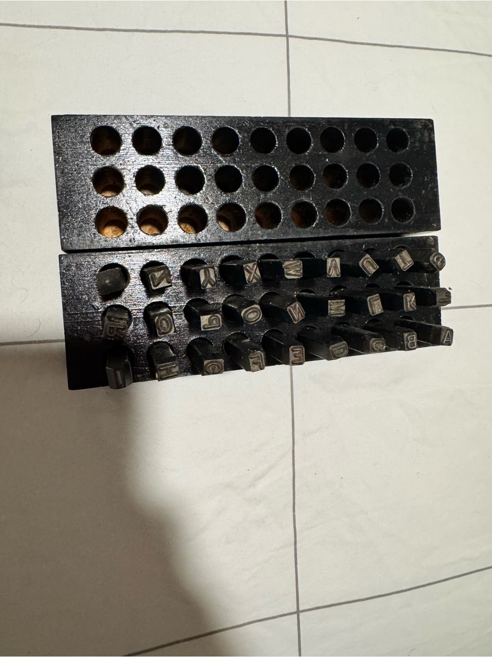 Set of Metal Letter & Number Stamps with Wood Holder - Black